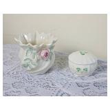 Irish Belleek Carlington Cache Vase & Shamrock Dish