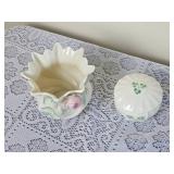 Irish Belleek Carlington Cache Vase & Shamrock Dish