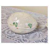 Irish Belleek Shamrock Easter Egg & Dish