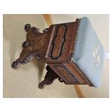 Antique East lake Bural Wood Footstool with Needlepoint Cushion