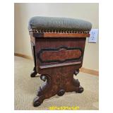 Antique East lake Bural Wood Footstool with Needlepoint Cushion