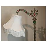 Spelter Art Décor Floor Lamp with Fringed Parlor Shade