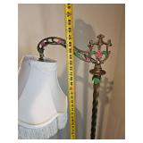 Spelter Art Décor Floor Lamp with Fringed Parlor Shade