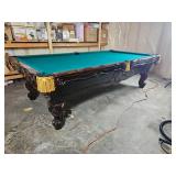 Brunswick Orleans 9-Foot Pool Table: Dark Oak Finish, Rams Head Legs, Gold Fringe Pockets