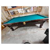 Brunswick Orleans 9-Foot Pool Table: Dark Oak Finish, Rams Head Legs, Gold Fringe Pockets