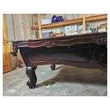 Brunswick Orleans 9-Foot Pool Table: Dark Oak Finish, Rams Head Legs, Gold Fringe Pockets