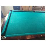 Brunswick Orleans 9-Foot Pool Table: Dark Oak Finish, Rams Head Legs, Gold Fringe Pockets