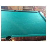 Brunswick Orleans 9-Foot Pool Table: Dark Oak Finish, Rams Head Legs, Gold Fringe Pockets