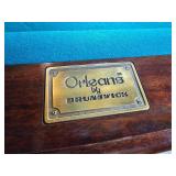 Brunswick Orleans 9-Foot Pool Table: Dark Oak Finish, Rams Head Legs, Gold Fringe Pockets