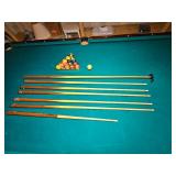 Brunswick Orleans 9-Foot Pool Table: Dark Oak Finish, Rams Head Legs, Gold Fringe Pockets