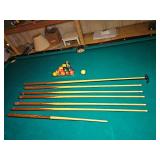 Brunswick Orleans 9-Foot Pool Table: Dark Oak Finish, Rams Head Legs, Gold Fringe Pockets