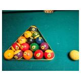Brunswick Orleans 9-Foot Pool Table: Dark Oak Finish, Rams Head Legs, Gold Fringe Pockets