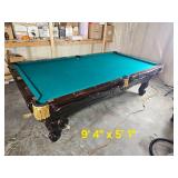 Brunswick Orleans 9-Foot Pool Table: Dark Oak Finish, Rams Head Legs, Gold Fringe Pockets