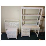 White Wicker Bed Set From Henry Link (Twin Headboard, Bedroom Desk, & Nightstand) 