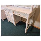 White Wicker Bed Set From Henry Link (Twin Headboard, Bedroom Desk, & Nightstand) 