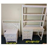 White Wicker Bed Set From Henry Link (Twin Headboard, Bedroom Desk, & Nightstand) 