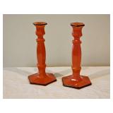 Vintage 1920s Orange Glass Candlesticks