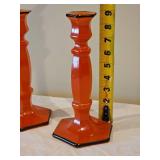 Vintage 1920s Orange Glass Candlesticks