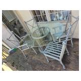 Wisted Cast Aluminum Patio Table Set with Scalloped Edge Glass Top