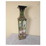 Large Chinese Famille Verte Porcelain Square Vase Vintage 20th Century