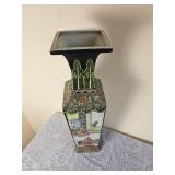Large Chinese Famille Verte Porcelain Square Vase Vintage 20th Century