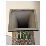 Large Chinese Famille Verte Porcelain Square Vase Vintage 20th Century