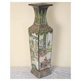 Large Chinese Famille Verte Porcelain Square Vase Vintage 20th Century