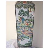 Large Chinese Famille Verte Porcelain Square Vase Vintage 20th Century