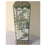 Large Chinese Famille Verte Porcelain Square Vase Vintage 20th Century