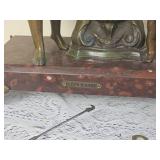 French Victorian Bronze Mantel Clock Women with Basket & Cherub