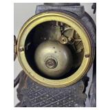 French Victorian Bronze Mantel Clock Women with Basket & Cherub