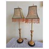 Raymond Waites Guilt Leaf Candlestick Lamps