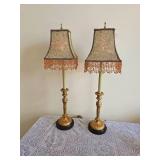 Raymond Waites Guilt Leaf Candlestick Lamps