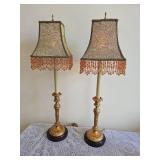 Raymond Waites Guilt Leaf Candlestick Lamps