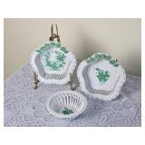 Vintage Herend Porcelain Green Indian Basket Set