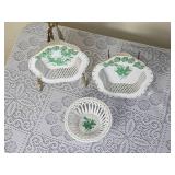 Vintage Herend Porcelain Green Indian Basket Set