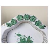 Vintage Herend Porcelain Green Indian Basket Set