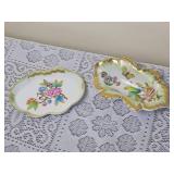 Vintage Herend Porcelain Victorian Green Trinket Dish & Leaf Dish