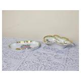 Vintage Herend Porcelain Victorian Green Trinket Dish & Leaf Dish