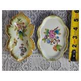 Vintage Herend Porcelain Victorian Green Trinket Dish & Leaf Dish
