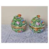 Pair of Vintage Herend Porcelain Reticulated Potpourri Boxes