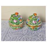 Pair of Vintage Herend Porcelain Reticulated Potpourri Boxes