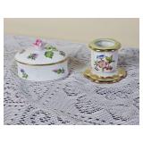 Vintage Herend Porcelain Trinket Box & Candlestand