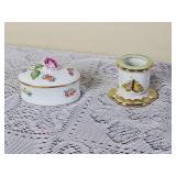 Vintage Herend Porcelain Trinket Box & Candlestand