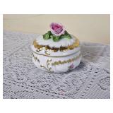 Vintage Herend Porcelain Rose Lid Trinket Box
