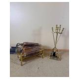 Brass Fireplace Tools with Wood Holder