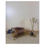 Brass Fireplace Tools with Wood Holder
