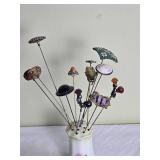 Stunning Bavairan Porcelain Hat Pin Holder with Antique Hat Pins