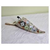 Breathtaking Vintage Chinese Painted Ceramic Hat Pin Holder with Pins