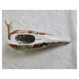 Breathtaking Vintage Chinese Painted Ceramic Hat Pin Holder with Pins